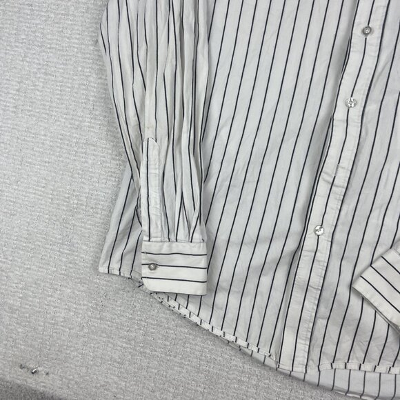 Avirex USA Shirt Mens L White / Black Button Up Long Sleeve Striped *Read* - Picture 6 of 16